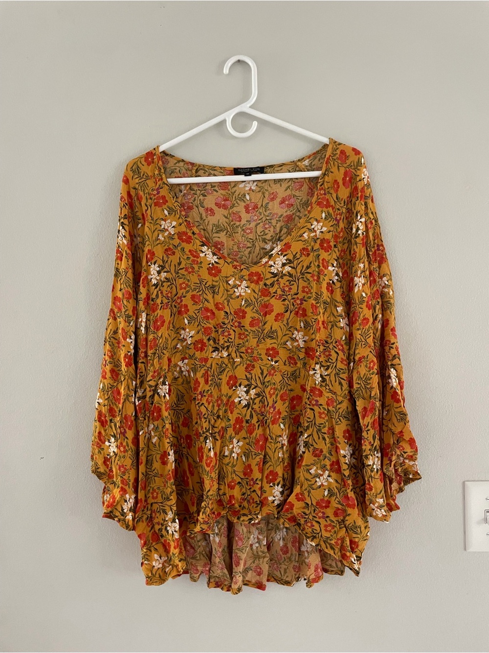 Rachel Zoe Mustard Floral V-Neck Blouse
